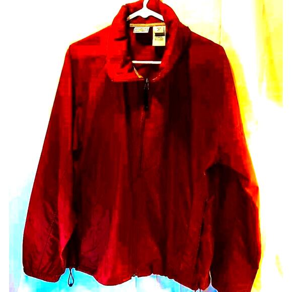 L.L Bean Men's Stowaway Rain Jacket Red, Mock Neck Pockets Hood, Zip M - Picture 1 of 10